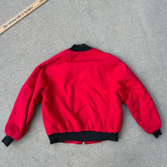 Vintage 90s Country Tuff Bright Red Canvas Duck Bomber Jacket MEDIUM - Picture 5 of 11